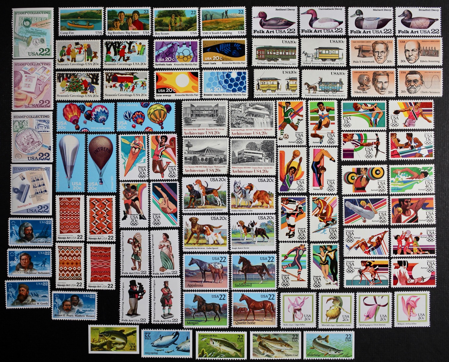 US Year 1982-1986 Collection of 22 complete sets, in 89 single