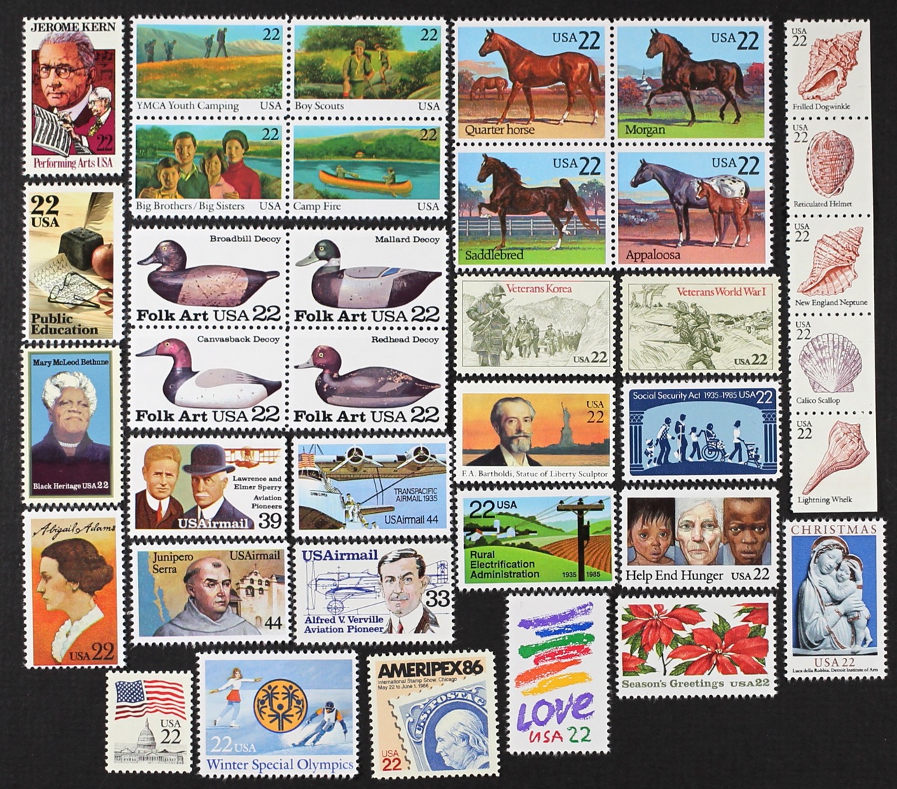 US 1985 Commemorative Year Set Collection, 37 Stamps, including